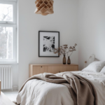 A Scandinavian style bedroom.