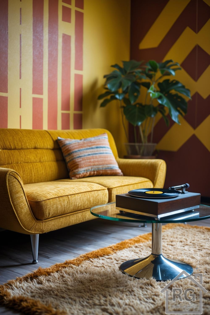 A funky 1970s inspired lounge room.