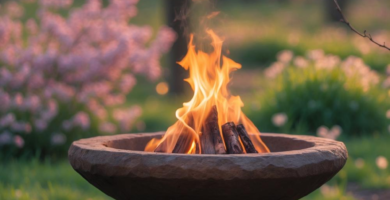 A rustic outdoor firepit.