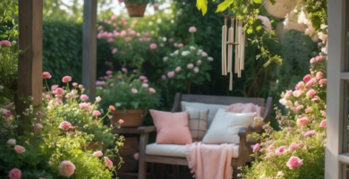 A cottagecore patio garden.