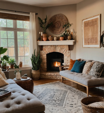 A cozy boho living room.