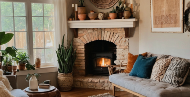 A cozy boho living room.