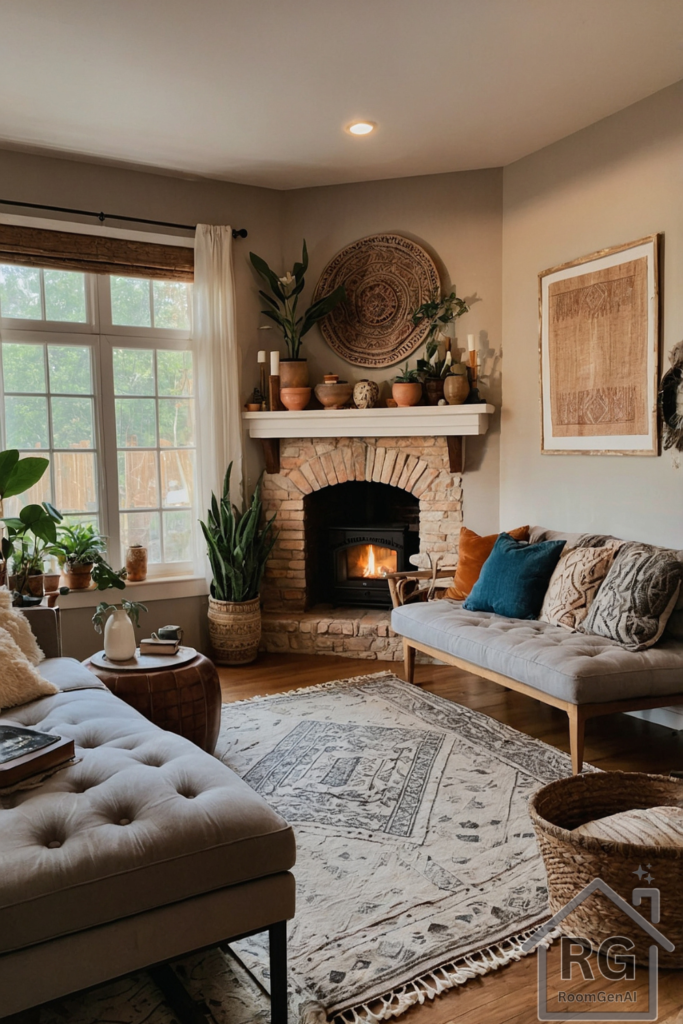 A cozy boho living room.