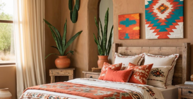 A southwestern style bedroom.