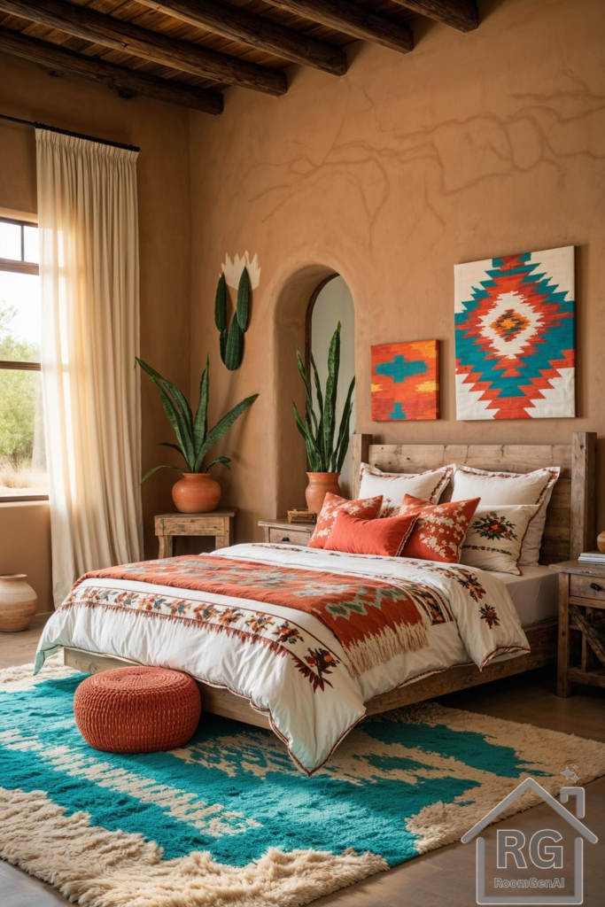 A southwestern style bedroom.