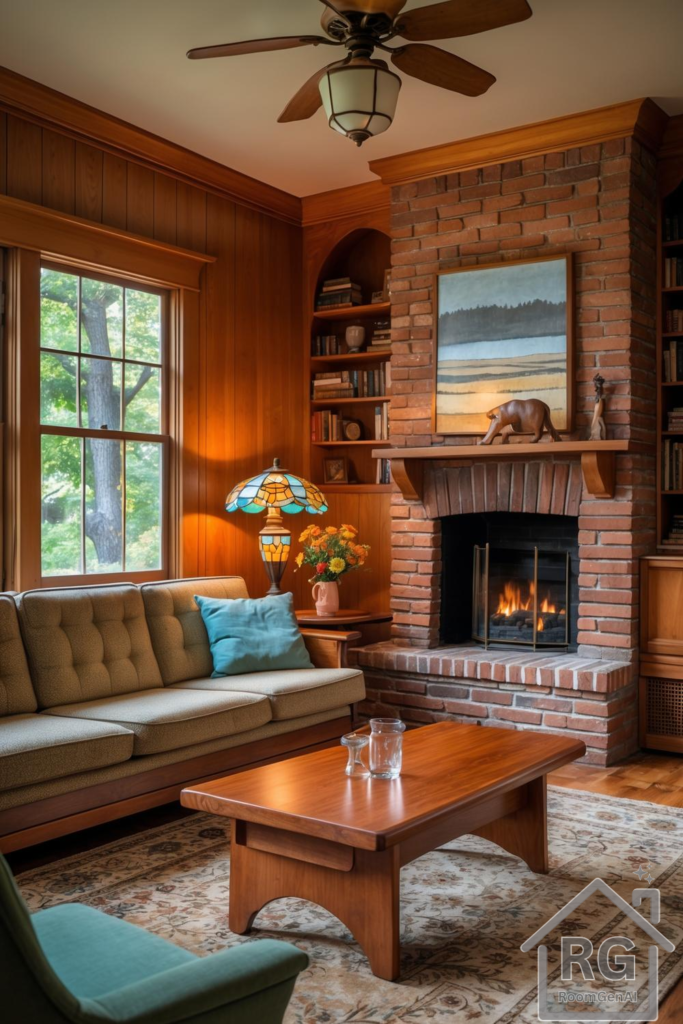 A retro craftsman house living room.