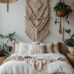 A neutral bohemian bedroom.