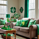 A living room decorated for St. Patrick's day.