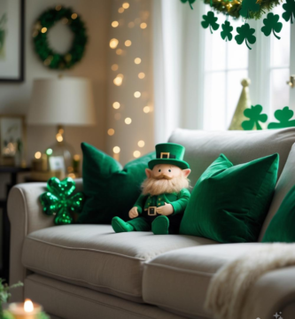 A living room decorated for St. Patrick's Day.