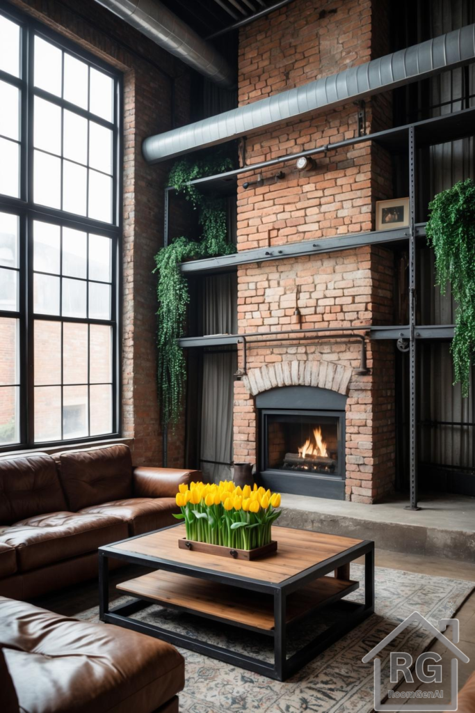 An industrial loft living room.