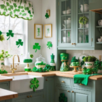 A kitchen decorated for St. Patrick's Day.