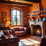 A rustic Tuscan style living room.