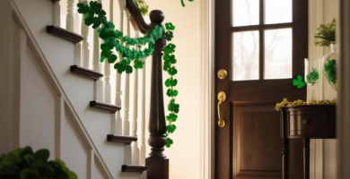 A home entryway decorated for St. Patrick's Day.