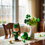 A dining room table decorated for St. Patrick's Day.